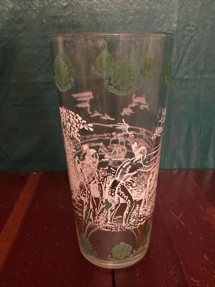Vintage Highball Glass Bar Glass Colonial Williamsburg Virginia Green White 16oz