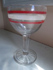 Vintage MCM Tiny Cocktail Glass 3-4 oz. Red & White Stripes 4″ Tall