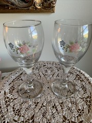 2 Pfaltzgraff Tea Rose Wine Goblets