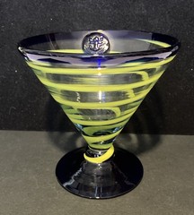 Kosta Boda Hand Blown Margarita Martini Glass Royal Caribbean Yellow Spiral 5″