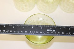 Set of 13 oval, green bubbled glass drinking glasses, 12 fluid oz capacity