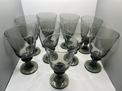 Set 9 Libbey Nova Rock Sharpe Smoke Grey Water Goblets Wine