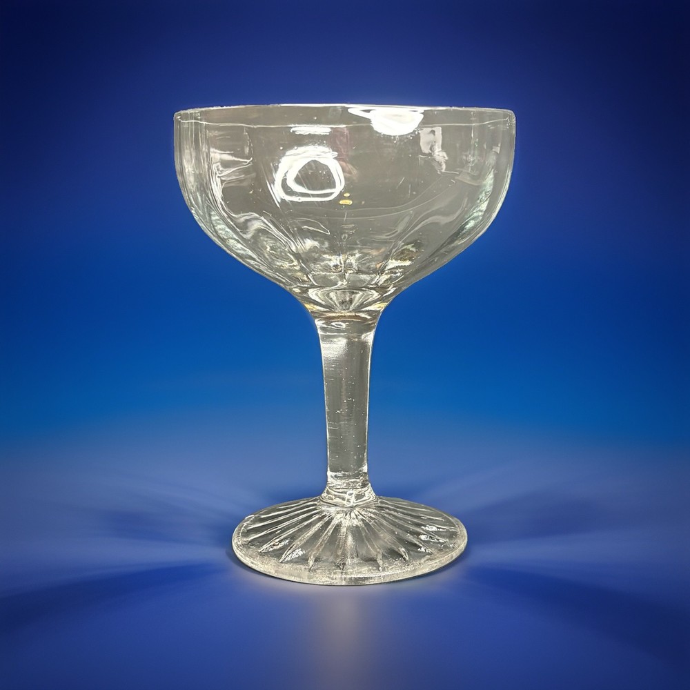Vintage Clear Champagne Coupe Glass Optic Paneled 4 3/4″ Star Burst design