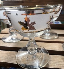 Libbey Gold Autumn Leaf Cocktail Glasses MCM Vintage Barware Set of 4