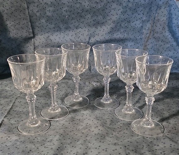 Set of Six Vintage Cut Crystal Small Goblets/Wine Glasses