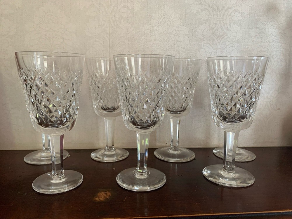Waterford Crystal ALANA Claret Wine Glasses 5 7/8″ Made in Ireland VTG Set of 7