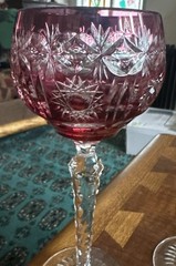 Set Of 2 Bohemian Cranberry Cut to Clear 8 1/4″ Wine Hock Goblets
