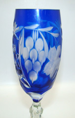 Bohemian Glass Cobalt Blue Grapes & Leaves Champagne Flute