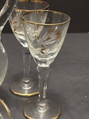 MCM Cordial Set Decanter & 5 Glasses Cut Etched Frosted & Gilt