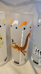 Vintage Libbey Circus Carousel Frosted Tom Collins Highball Glass 1950s Set of 5