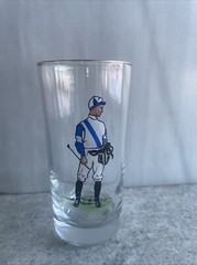 Rare Gold Rimmed Robert Riger Blue & White Jockey Highball Drinking Glass