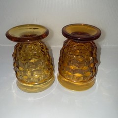 VNTG Indiana Glass Whitehall Amber Cubist Footed 10 Oz. Tumbler – Set Of 2