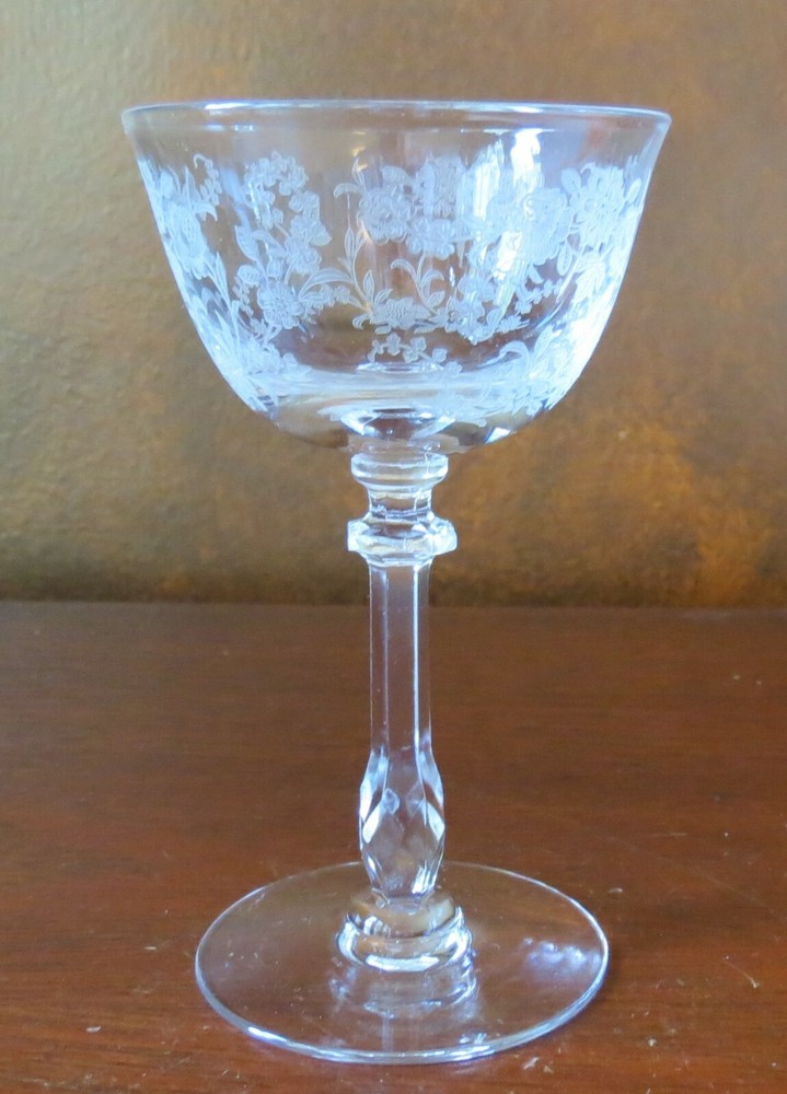 Tiffin Rose Etched #17441 Stem Crystal 5 1/8” Liquor Cocktail Goblet(s)