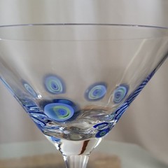Vintage Milleflori Italy Designer Stephen Kramer Blue Swirl Dot Martini Glasses