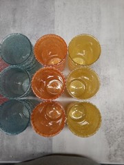 Vintage 1950s Rubber Spaghetti String Glass Tumblers Set Of 12 MCM 5.5″ Tall