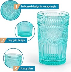MDLUU Set of 4 Colored Embossed Tumblers 12oz