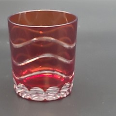 Reddish Brown Cut to Clear Bohemian Crystal Double Old Fashioned Whiskey Glass