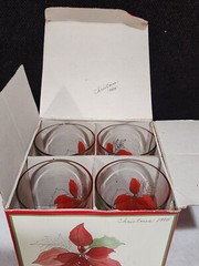 SET OF 4- Block Poinsettia HIGHBALL Glasses Tumblers Mary Lou Goertzen