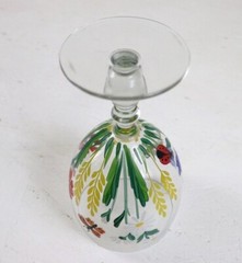 6 Romania Crystal Art Glass Hand Painted Flowers Butterfly Bee Detail