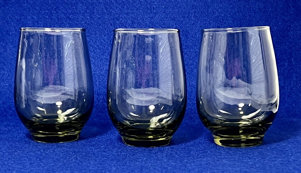Vintage Libbey Smokey Green Low Ball Glasses 10 oz. – 4 1/2″ Wine Tumbler x3