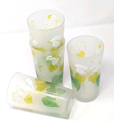 VTG Libbey Anthurium Plant Leaves Frosted Ice Tea Highball Glasses 16 oz. 5.75″