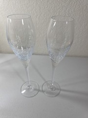 Set Of 2 Pier 1 Reflections Clear Crackle Glass Champagne Wine Flutes 9 7/8”