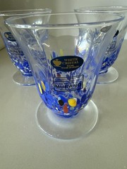 MURANO Glass Crystal Goblet Blue Confetti glass 10oz Italy New set of 3