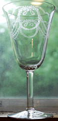 Vtg Set 4 FOSTORIA ‘GARLAND’ Needle Etched Water Goblets/Glasses 8 oz 6.75″ 1915