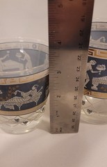 Vintage Cera Set of 2 Glass Etruscan Frieze Tumblers Blue White Gold