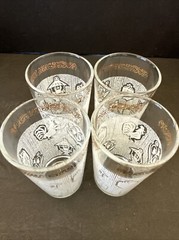 4 Vtg Continental Can Company Americana 4″ Juice Glass Hazel Atlas Rooster MCM
