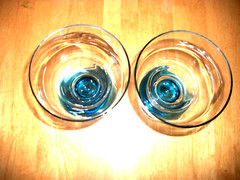 2 ROMANTIC BEACHY Glass Turquoise TEAL Chunky Stems BOOZE BAR COCKTAILS CHIC