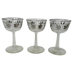 3 Vintage Libbey Silver Leaf Frosted Liquor Coctail Glasses Set 5 Inch
