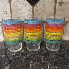 VTG Anchor Hocking ??Rainbow Stripe Juice Glasses Set of 3–7 Ounce Glasses