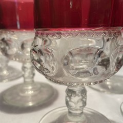 SET OF 6 King’s Crown Ruby Red Flash Thumbprint Water/Wine Goblets 5.5″ Vintage