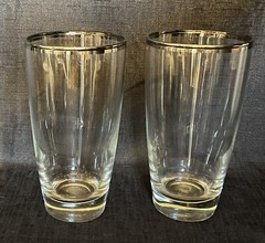 TWO Libbey Glass Company 3003-15 Clear 16 oz Highball Tumblers w Platinum Rim