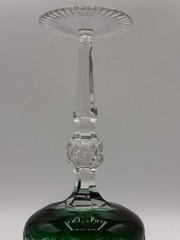 Stunning Emerald Green Cut To Clear Crystal 8.25″ Wine Hock Goblet Glass