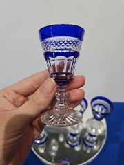 4 Cordials Glasses Cobalt Blue Cut to clear Crystal Trianon type design st Louis