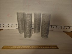 4 Vtg Two Tone Silver/White Spaghetti Libbey Tom Collins 7″ Glasses Barware EUC