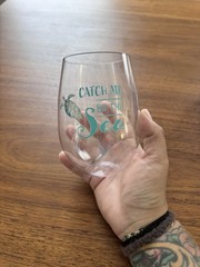 4pc Stemless Wine Glass Set Blue Iridescent & Clear Catch Me By The Sea Melamine