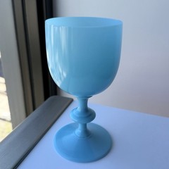 Vintage French Portieux Vallerysthal Blue Opaline Glass Water Goblet 6.5″ High