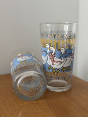Rare Vintage Country Goose Glasses Set 2 Blue White Yellow Farmhouse Indonesia