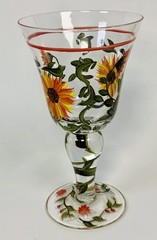 Set of 4 Mary Beth Baxter Hand Painted Sunflower Wine Glasses Certified Int’l