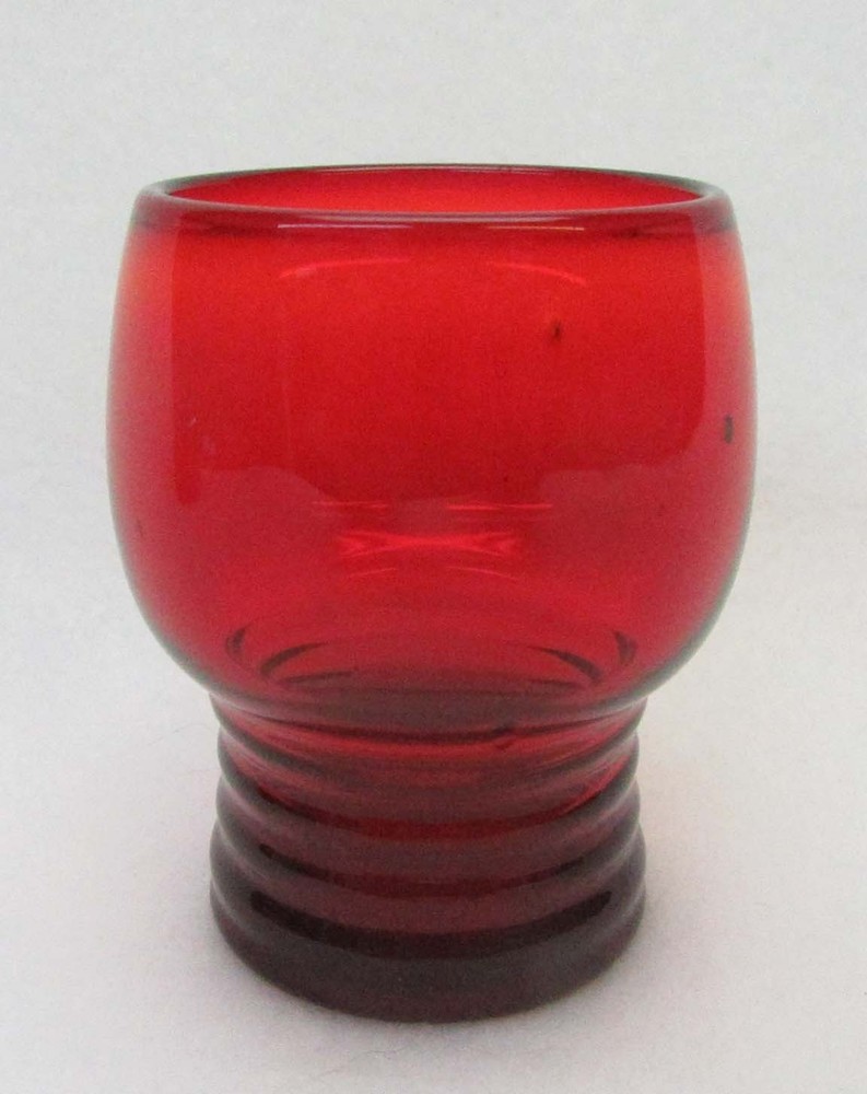 Imperial Shaeffer (Hocking?) Ruby Red 3” 5 oz Flat Juice Tumbler