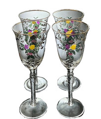4 Royal Albert Old Country Roses Hand Painted 8-5/8” Water Wine Glasses