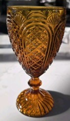 Vintage Carousel All Purpose Goblet Amber 7” 3 Part Mold VG