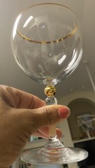 4 Vintage Bohemia Crystal -Crystalex BOC42 Balloon Water Glass Gold Ball Stem