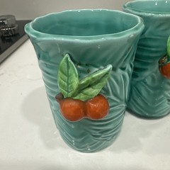 Vintage Napco 1962 Juice Glasses Set Of 4 Teal With Oranges