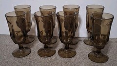 MCM Duz Crystal BROWN TAWNY Accent PANEL DESIGN Glass Ftd WATER GOBLETS Set of 8
