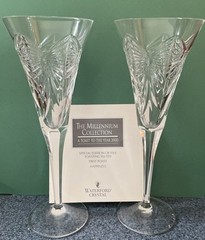 WATERFORD MILLENNIUM A Toast To The Year 2000 FLUTES, Cut Lead Crystal (2)