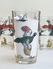 Vintage Hazel Atlas Pheasant Hunting Bar Glasses Set of 6 MCM Barware